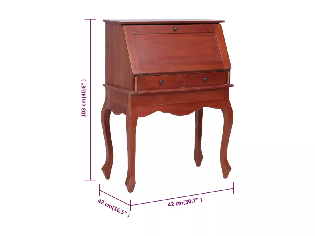 Bureau secrétaire Marron 78x42x103 cm Bois d'acajou massif
