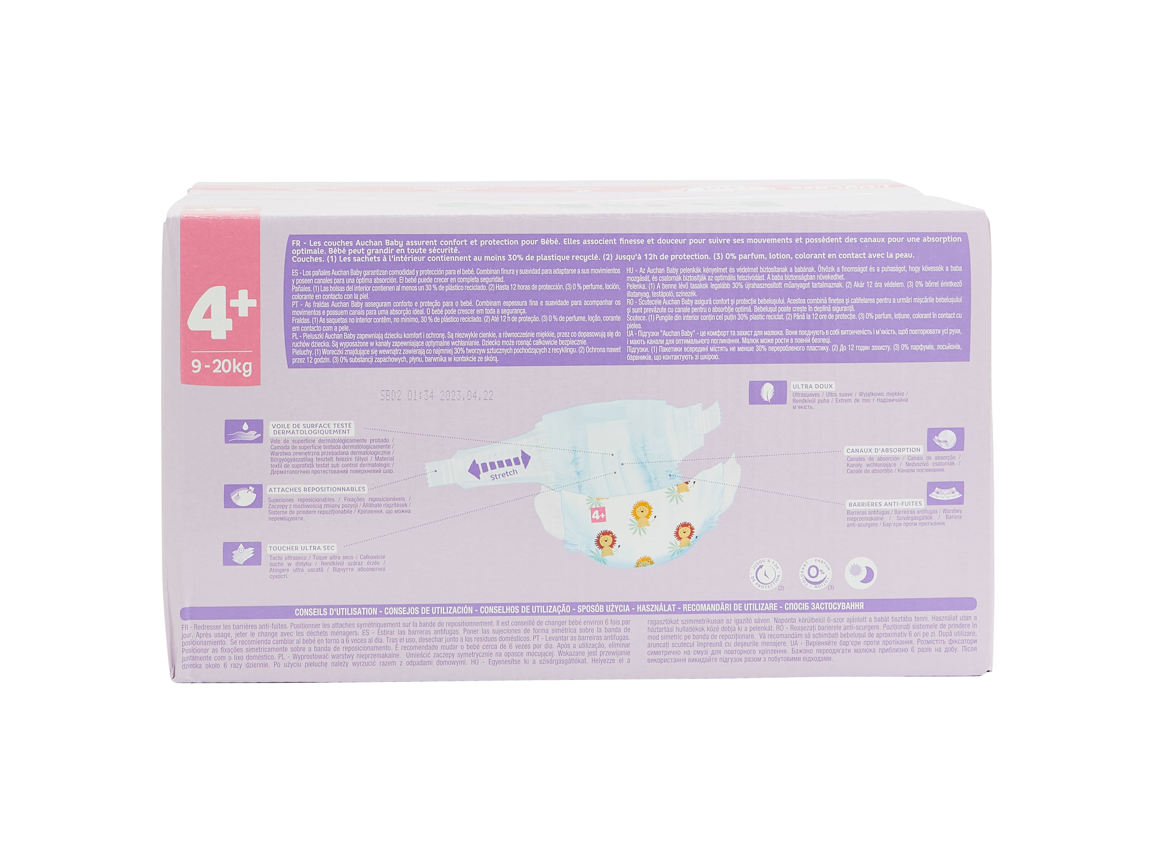 FRALDAS AUCHAN BABY T4  9-20KG 120UN