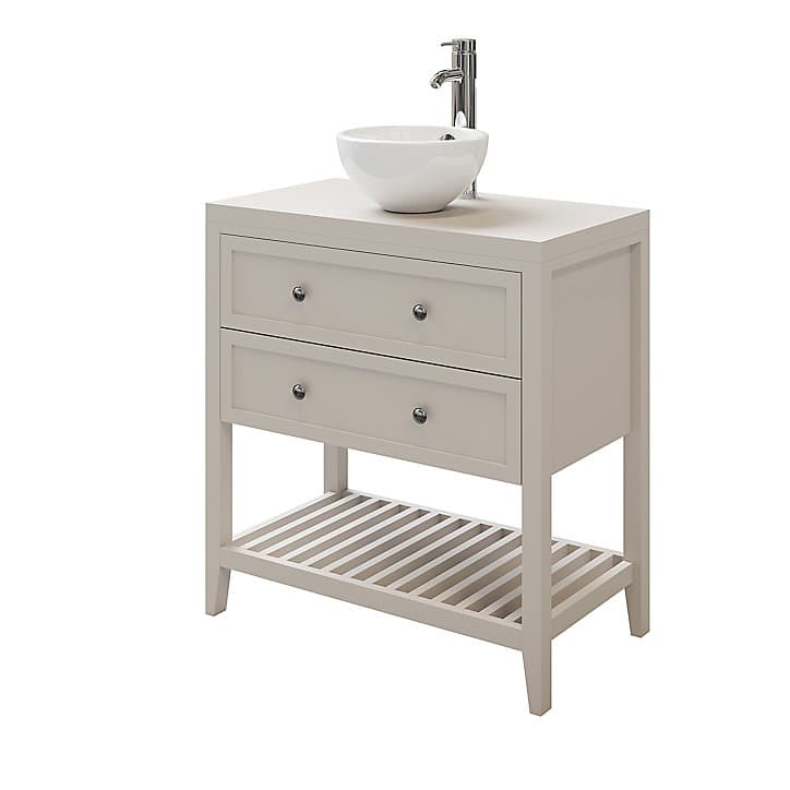 Meuble sous vasque à poser 2 tiroirs GoodHome Perma taupe 80 cm + plan de toilette