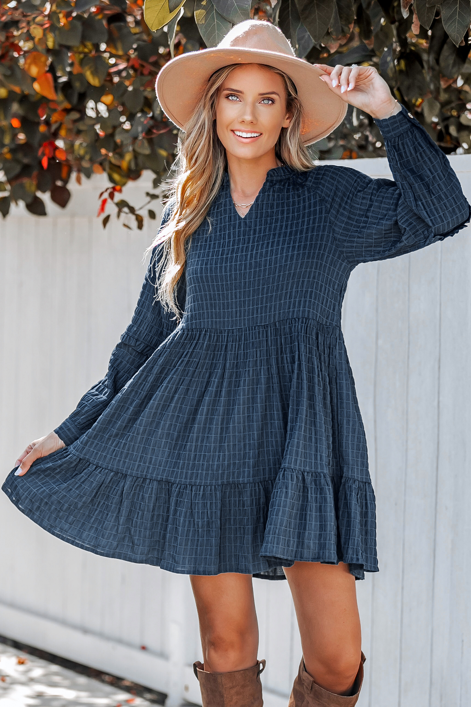 Robe mini à volants et imprimé en carreaux