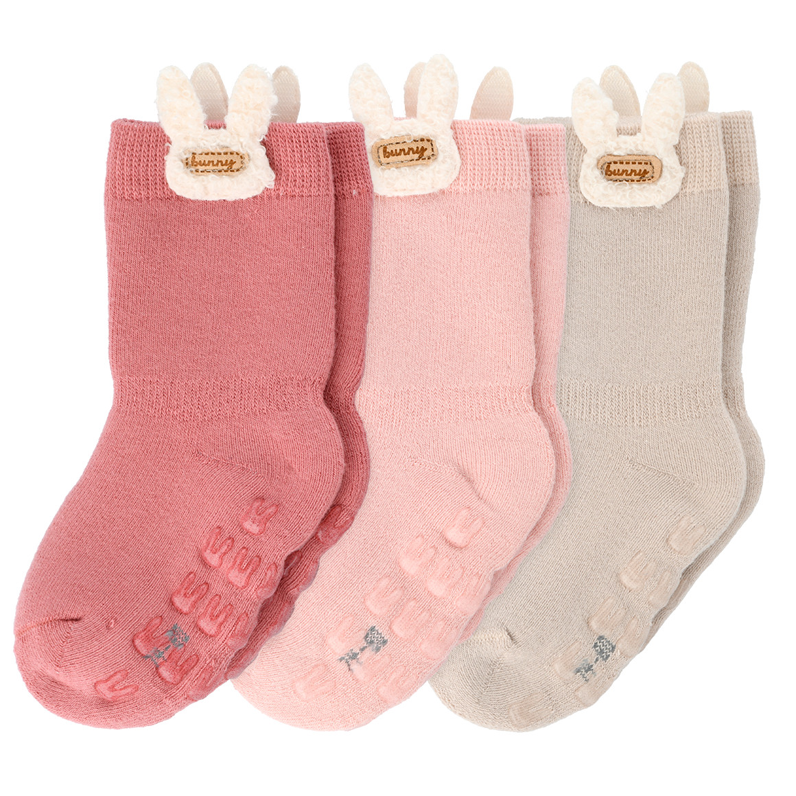 Topomini 3 Paar Baby Stoppersocken in Frottee-Qualität rosa / beige / dunkelrosa