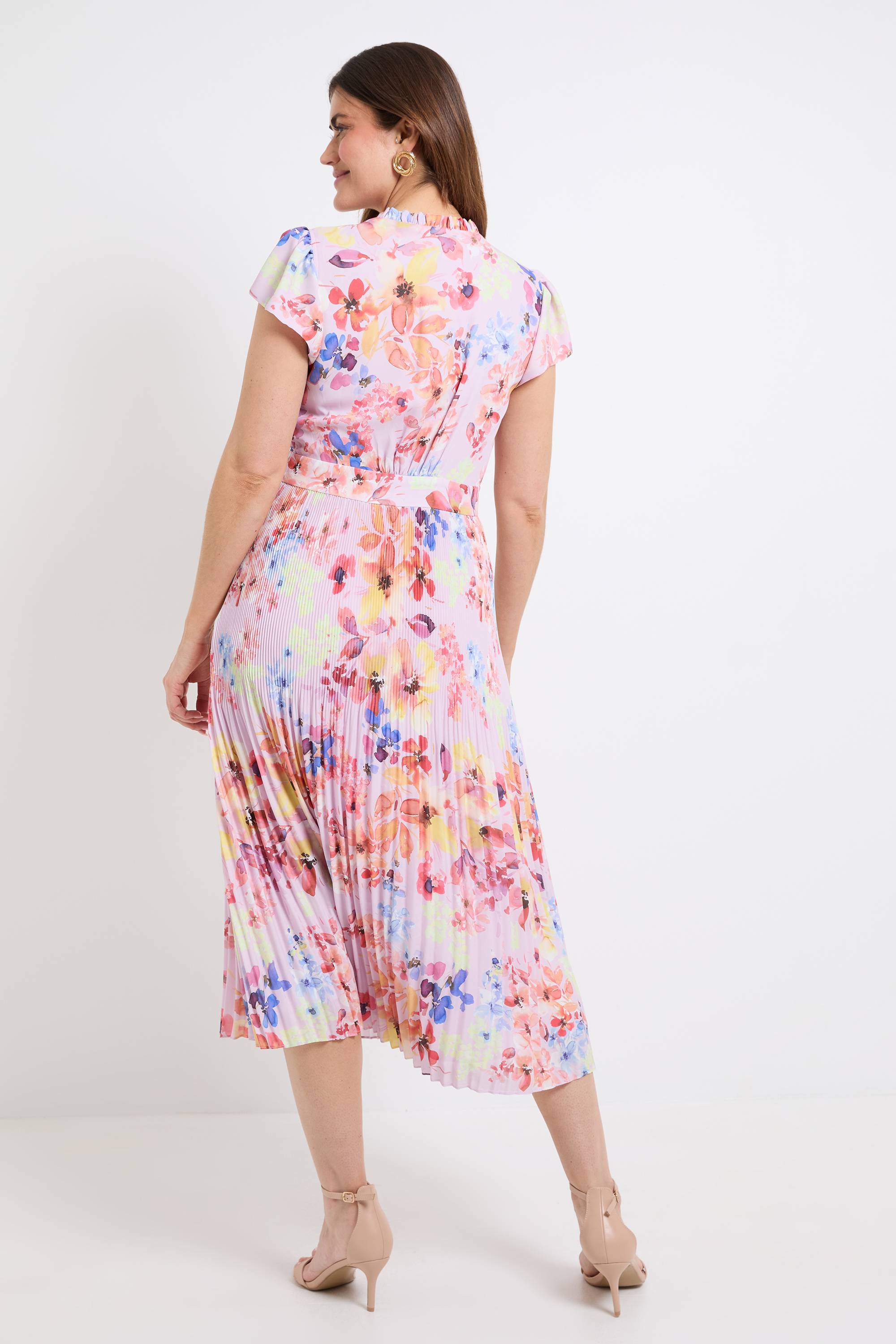 Wallis Robe Midi Plissée À Col À Volants