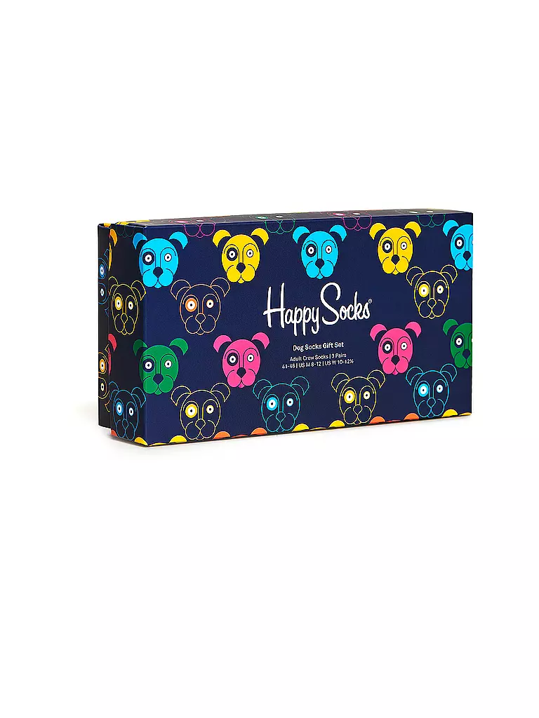 HAPPY SOCKS Herren Geschenkbox Socken MIXED DOGS 3er Pkg 41-46 navy dunkelblau