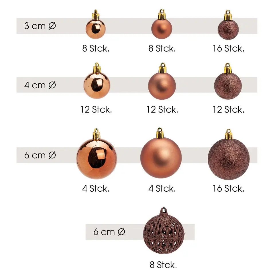 Wurm Kerstballen - 100st - kunststof - bruin - 3-4-6 cm