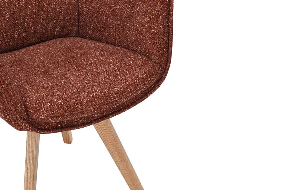 Drehbarer Design Stuhl VOGUE rost braun natur Strukturstoff Eichenholz 360° mit Armlehne