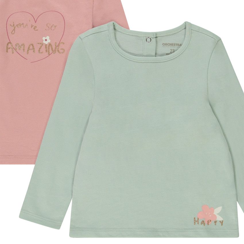 Lot de 4 t-shirts manches longues en jersey pour bébé fille - Fuchsia
