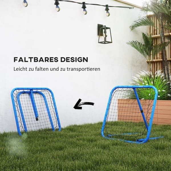 Rebounder for fotball, sammenleggbar fotball Rebounder 63 x 63 cm Justerbar fotballmålsparker for baseballbasketball, metall, blå