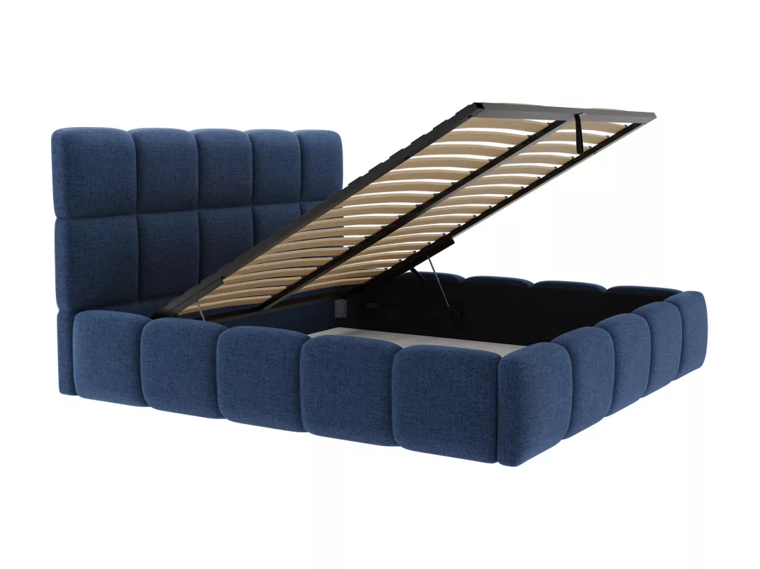 Lit coffre 180 x 200 cm - Tissu texturé - Bleu nuit - DAMADO de Pascal Morabito