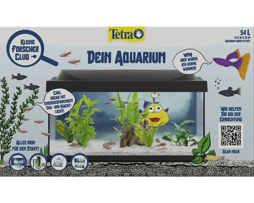 Tetra Aquarium Starter Line inclusief afdekking met verlichting, binnenfilter, verwarming, voer, waterconditioner en achtergrondfolie. 61 x 36 x 32 cm