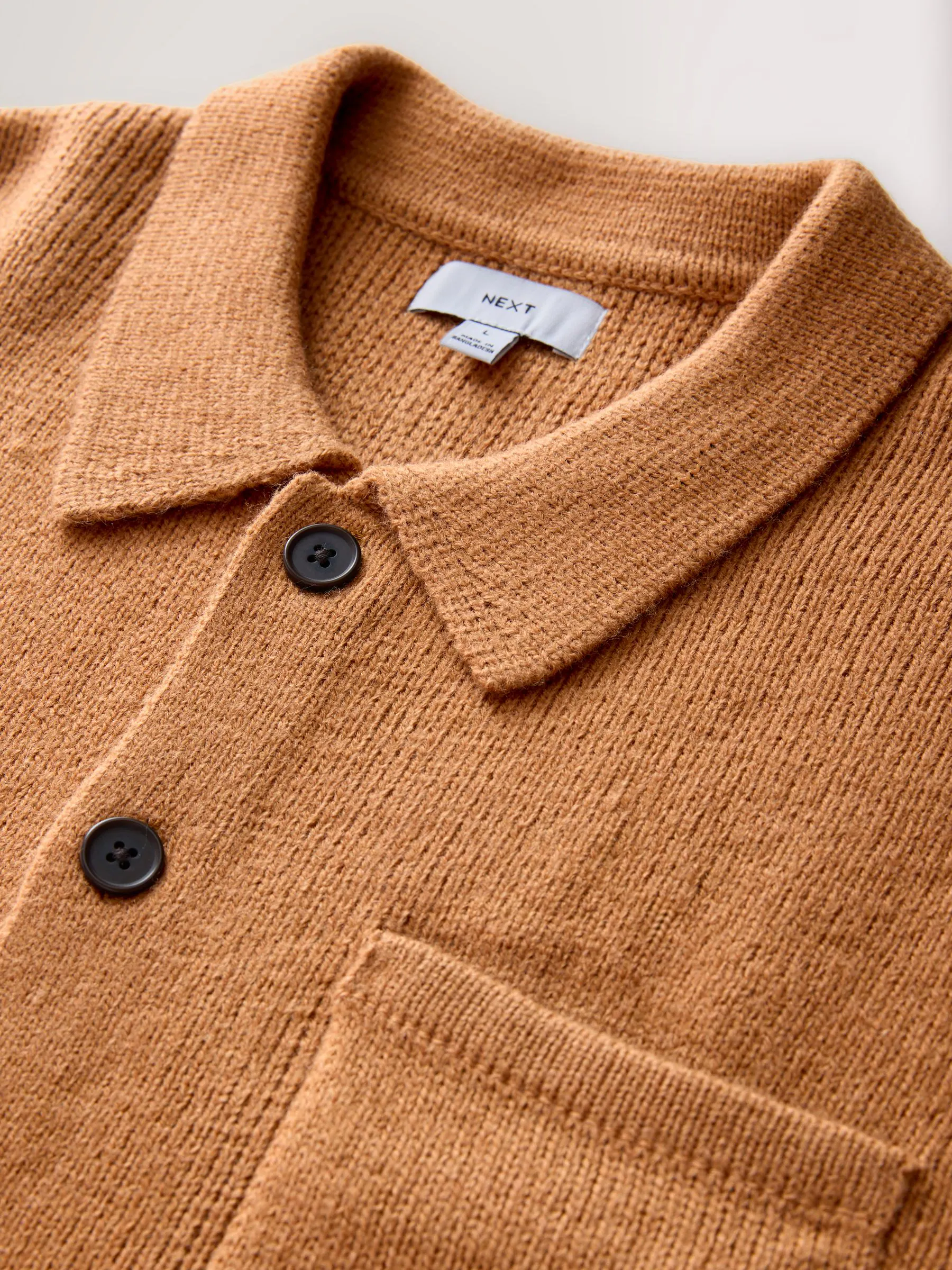 Okergeel - Regular Fit Twin Pocket Collared Cardigan with Wool