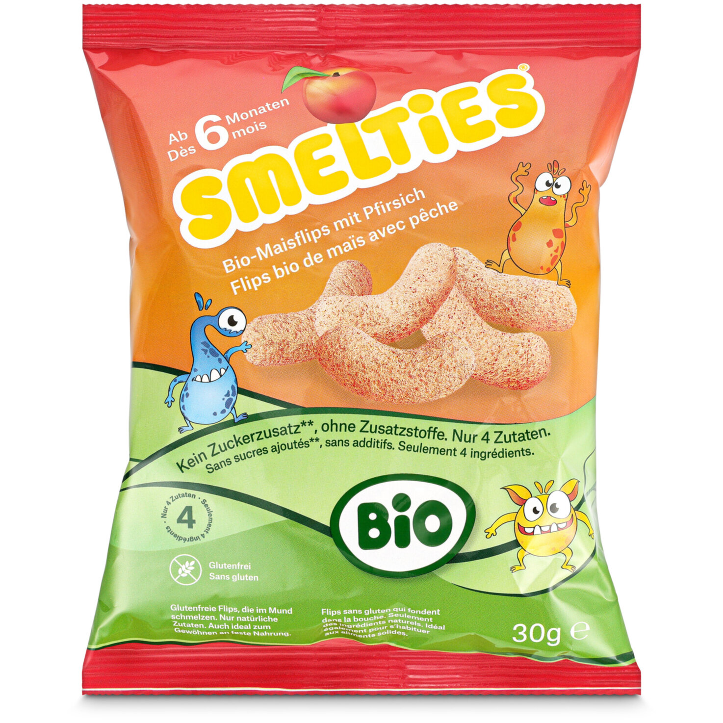 Smelties Bio-Maisflips mit Pfirsich 6+ Monate