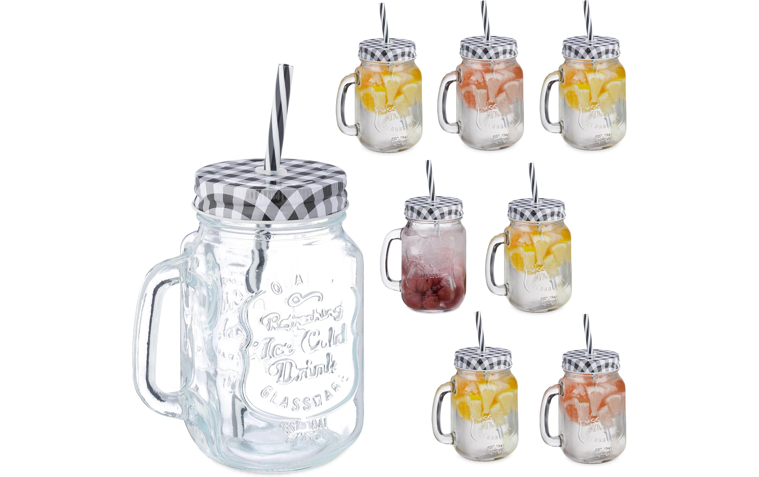 Trinkglas Summer 500 ml, 8 Stück, Schwarz/Transparent/WeissHenkelgläser Set