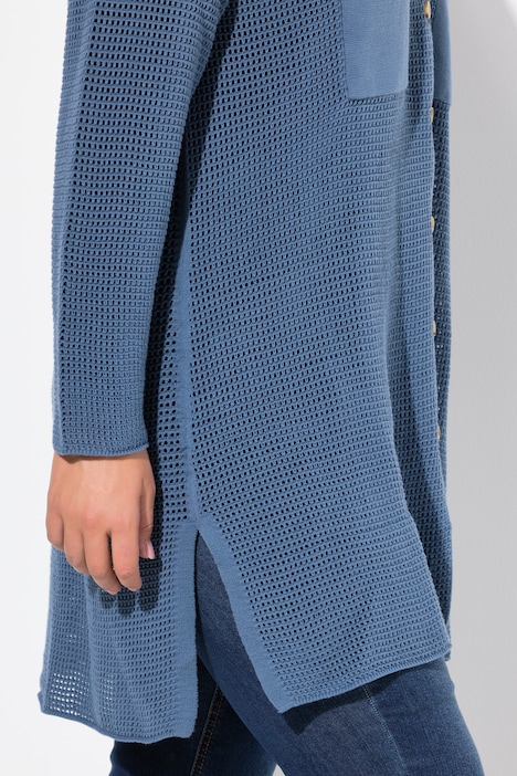 Strickjacke, A-Linie, Hemdkragen, lange Seitenschlitze