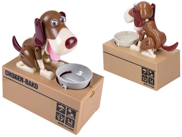 Sparegris med hund som spiser mynten