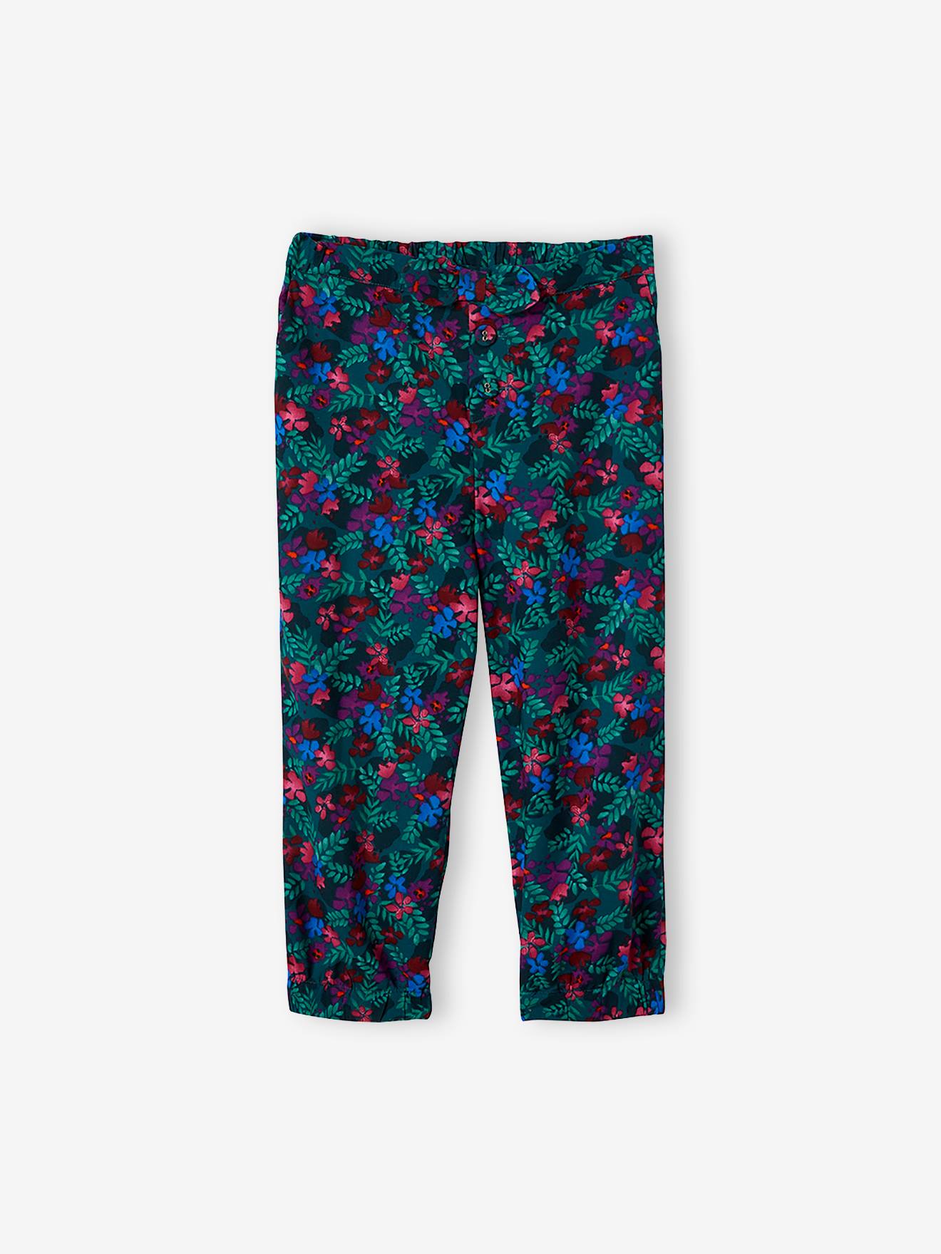 Calças cropped fluidas para meninas, rosa claro com estampa.