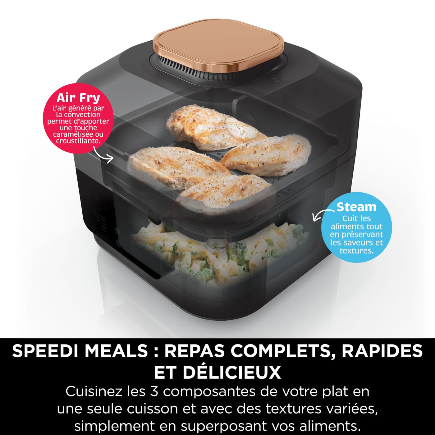 Ninja Speedi 10-en-1 Autocuiseur rapide, Air Fryer, Friteuse à air et Multicuiseur, 5.7L, Repas pour 4 en 15 minutes, Vapeur, Gril, Cuire au four, Rôt
