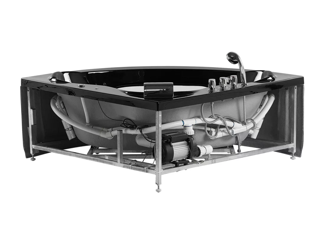 Baignoire d'angle noire 205 x 146 cm avec LED TOCOA