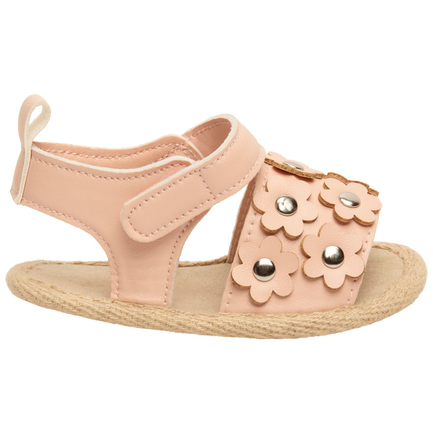 Sandales velcro avec patchs fleurs et rivets pour bébé fille