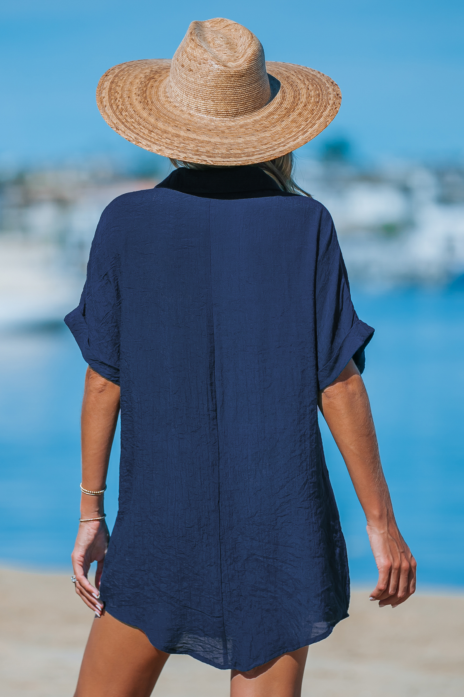 Robe cover up mini à col en V bleu marine