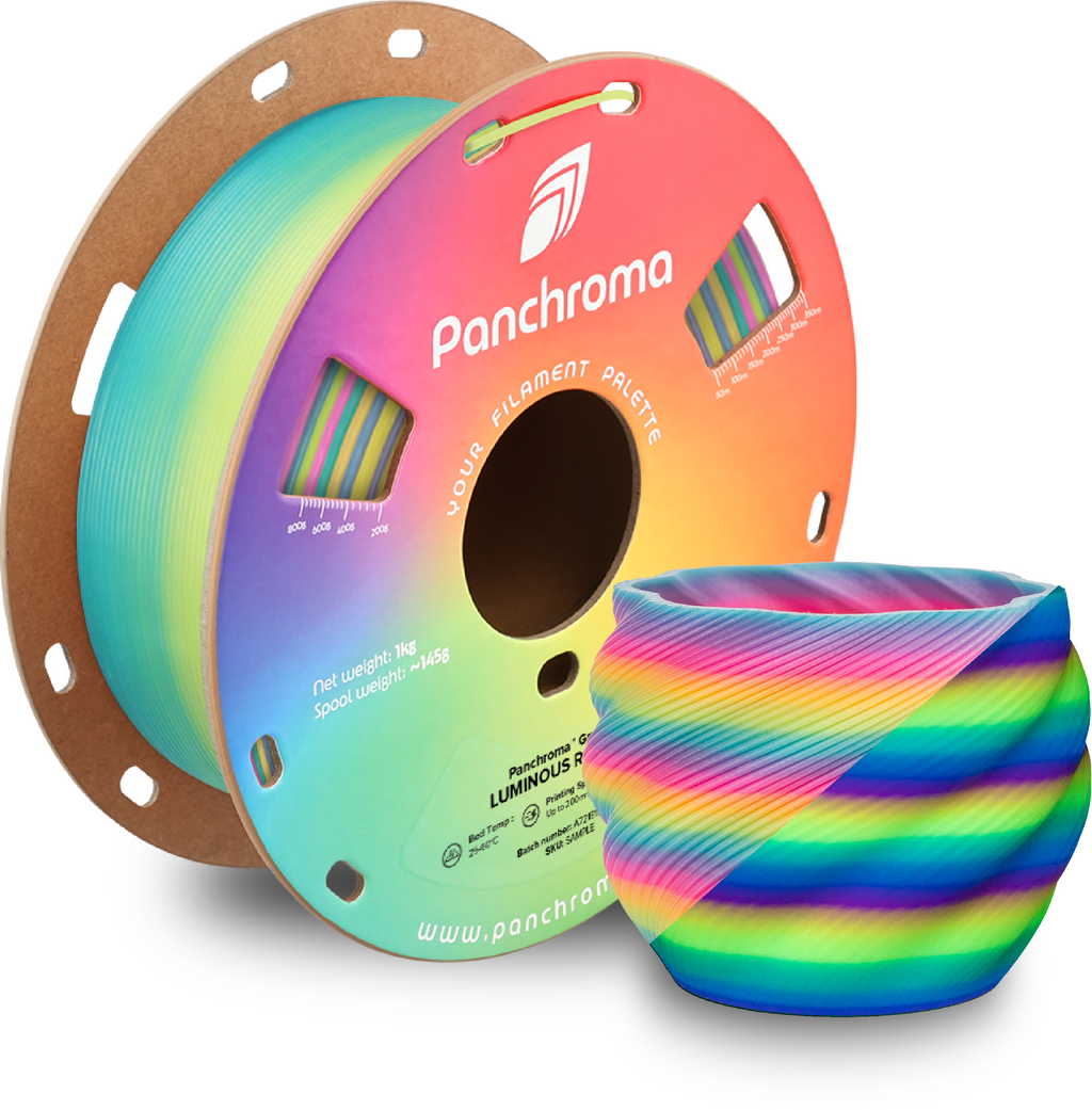 Polymaker  Panchroma™ PLA Gradient Luminous Rainbow, 1,75 mm / 1000 g    Mehrfarbiges Filament mit Glow in the Dark Effekt in Luminous Rainbow
