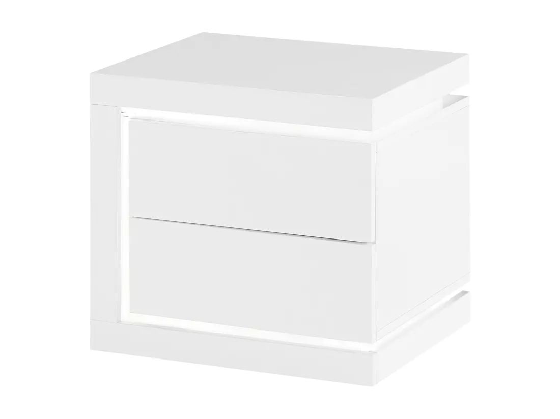 Lot de 2 table de chevet avec 2 tiroirs - Avec LEDs - Blanc laqué - FLARANCIA