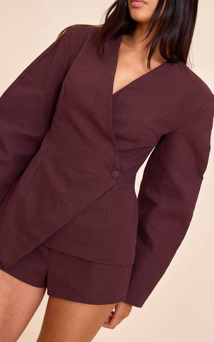 Deep Chocolate Ensemble Coordonné Short Tailleur En Lin Premium
