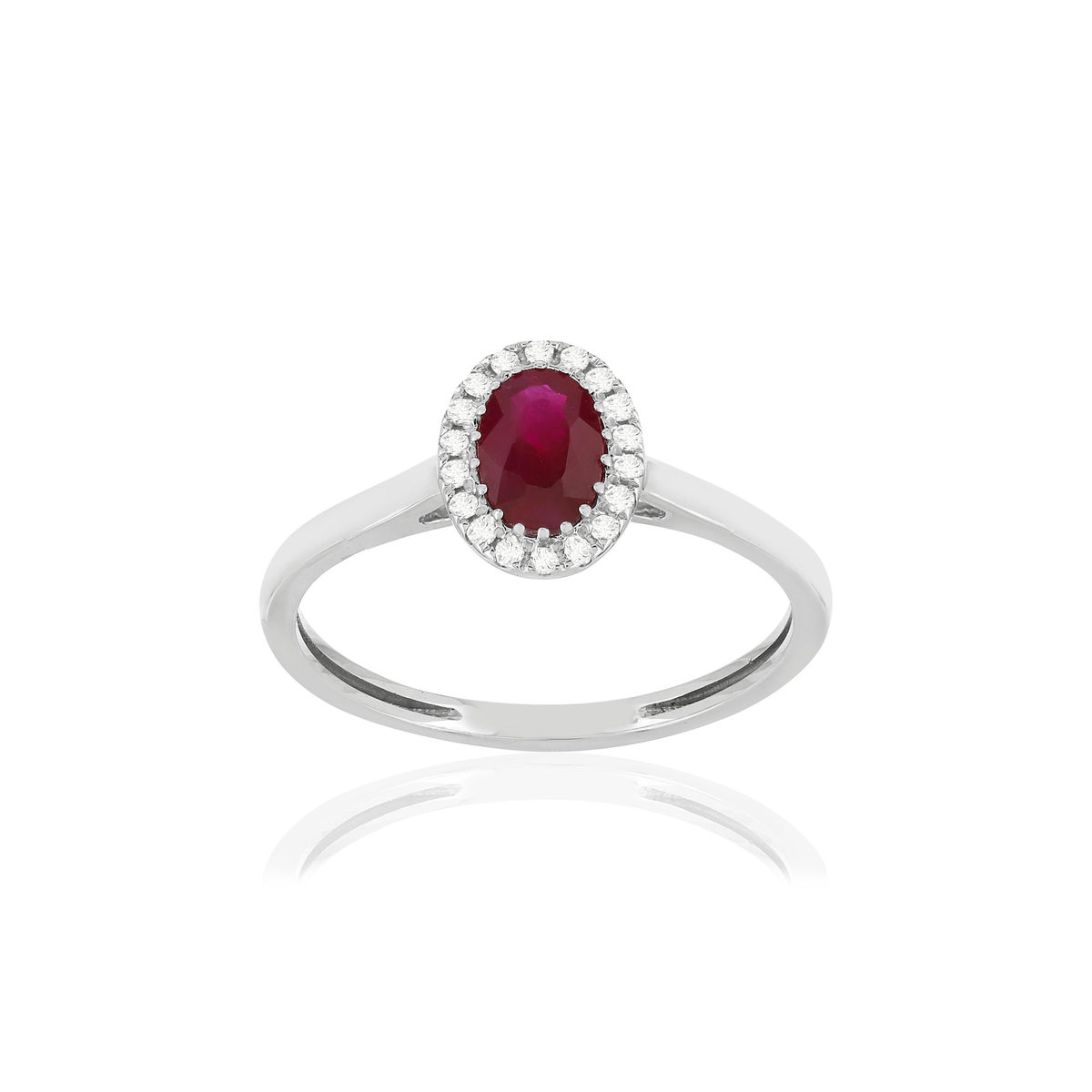 Bague or blanc 750 rubis diamants