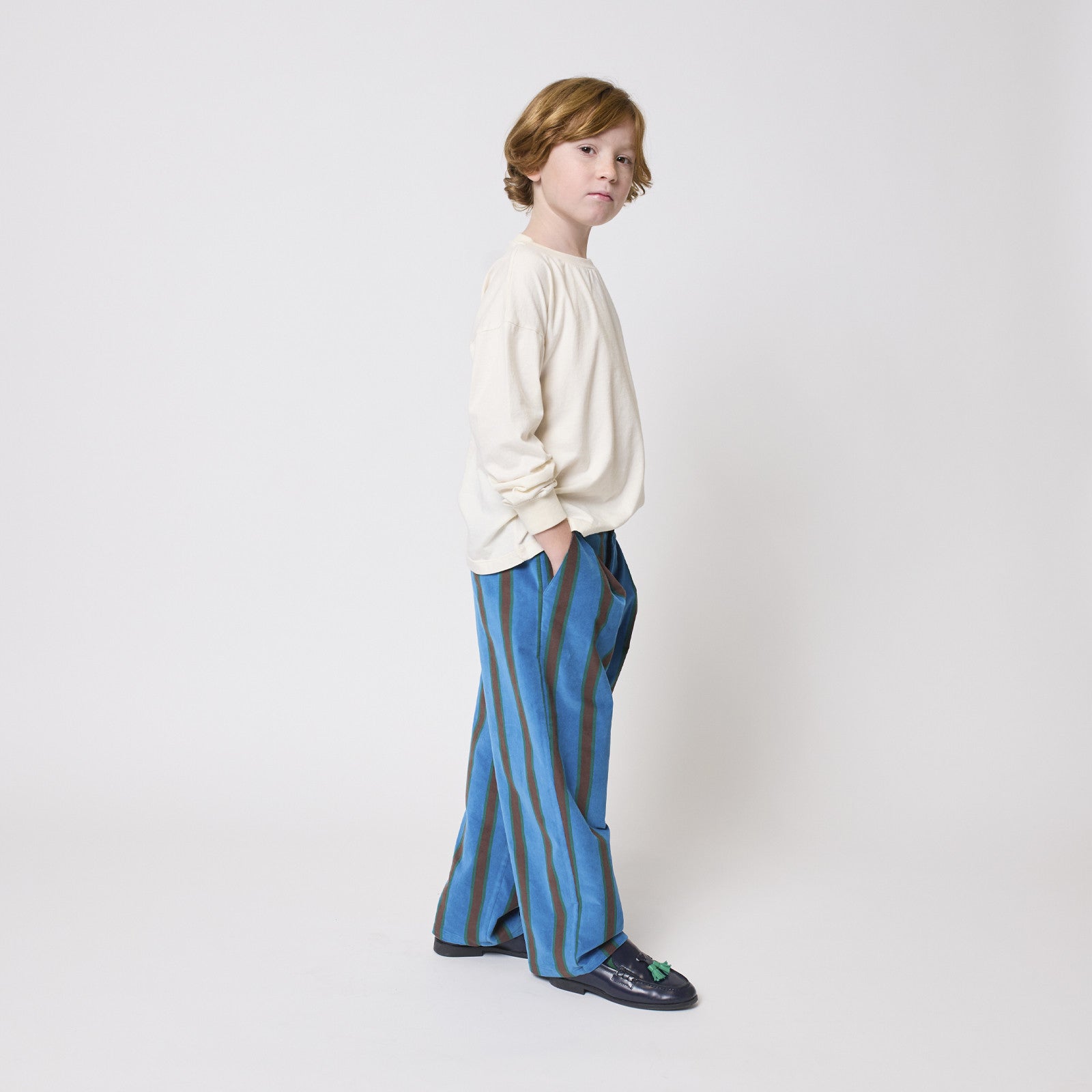 Hose Stripes Velvet Navy Blue