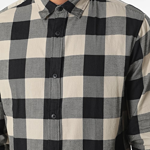 Chemise Manches Longues A Carreaux Gingham Beige Noir