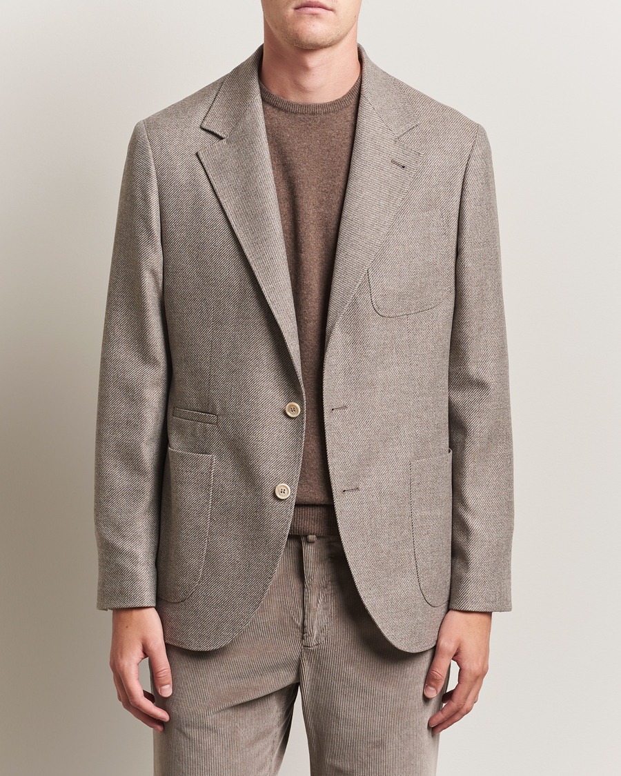 Brunello Cucinelli Single Breasted Wool/Cashmere Twill Blazer Beige