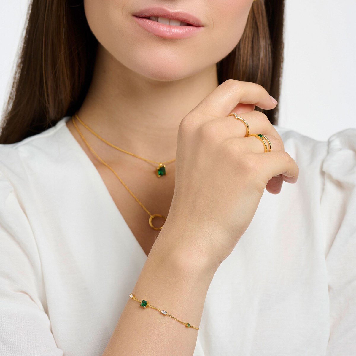 Bracelet Thomas Sabo argent doré oxydes verts/blancs