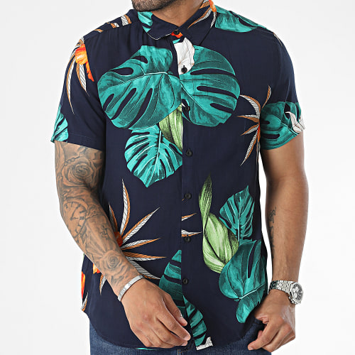 Chemise Manches Courtes Bleu Marine Floral
