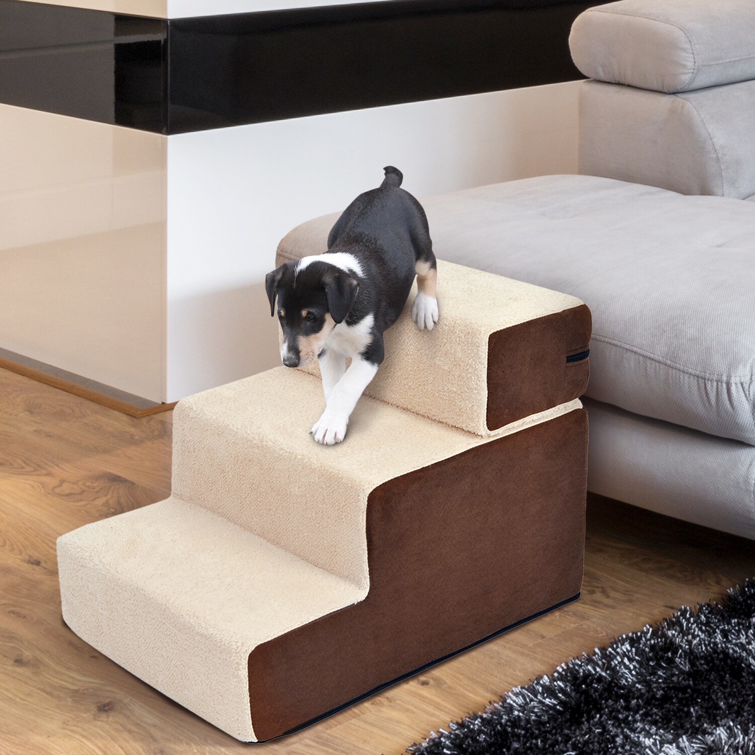 PawHut Hundetreppe mit Plüsch beige 54 x 40 x 39 cm (LxBxH)
