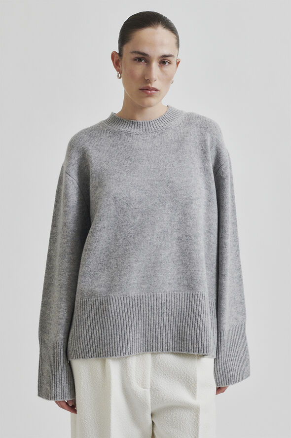 Second Female Alpha Knit O-Neck Grey melange