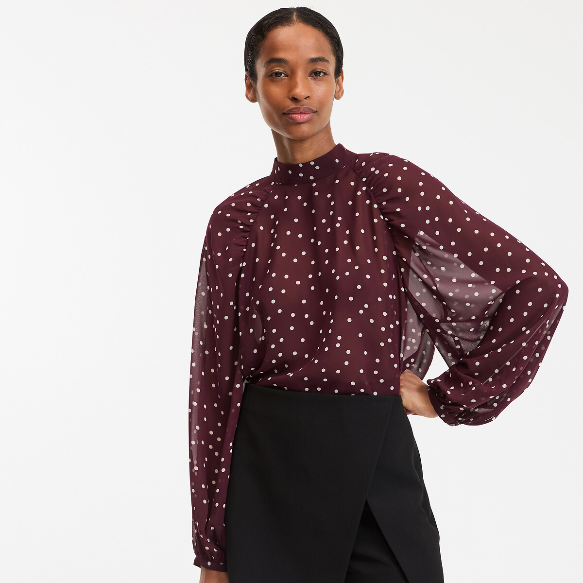 COLEÇÕES LA REDOUTE<br>Camisa com gola alta e estampa de bolinhas