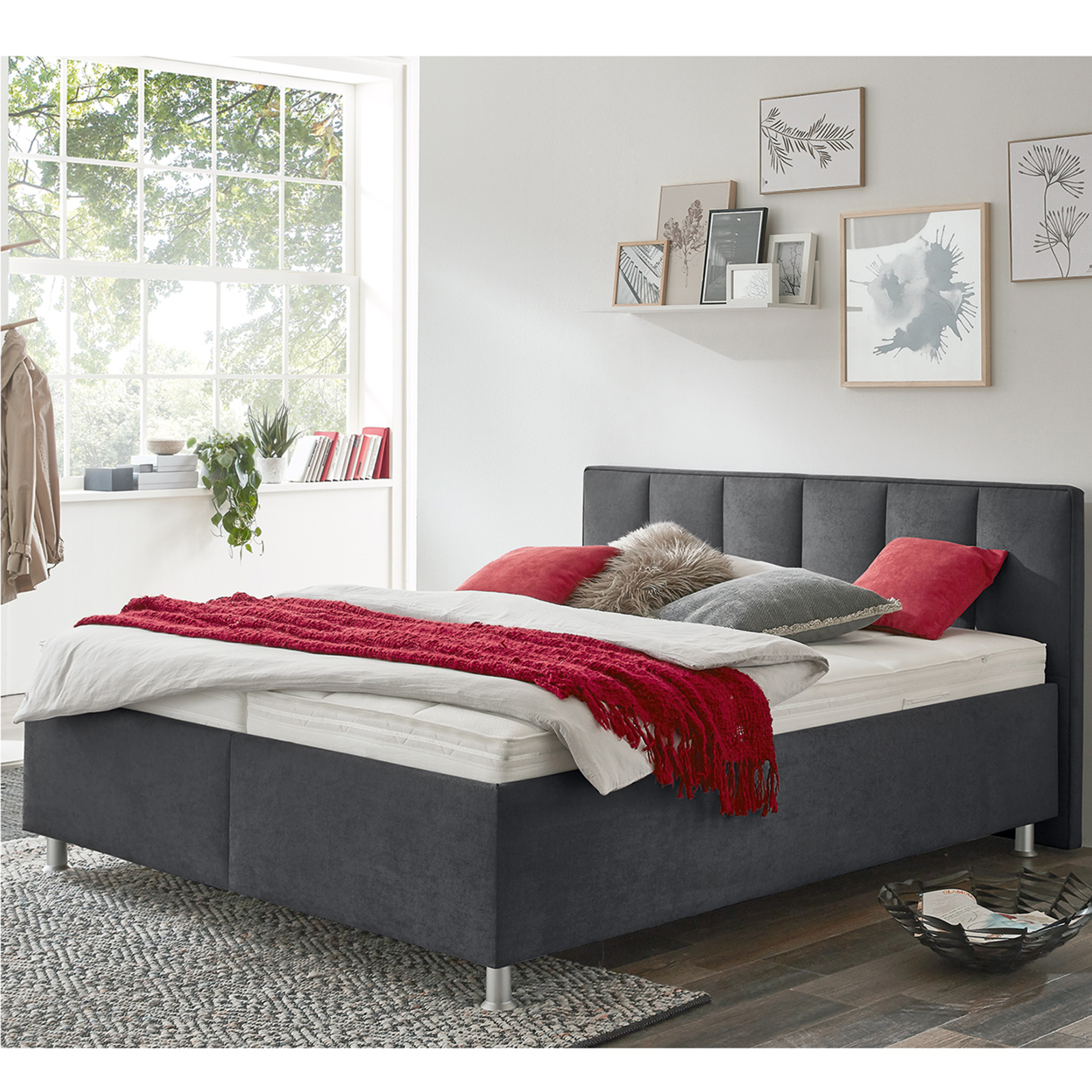 polsterpower Polsterbett - anthrazit - H2/H3 - 180x200 cm