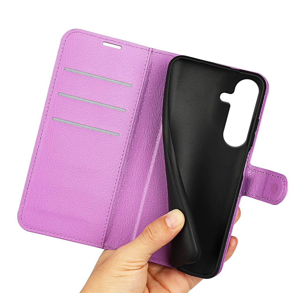 Samsung Galaxy S25  Plus Leder Tasche Flip Cover Litchi Look - Lila