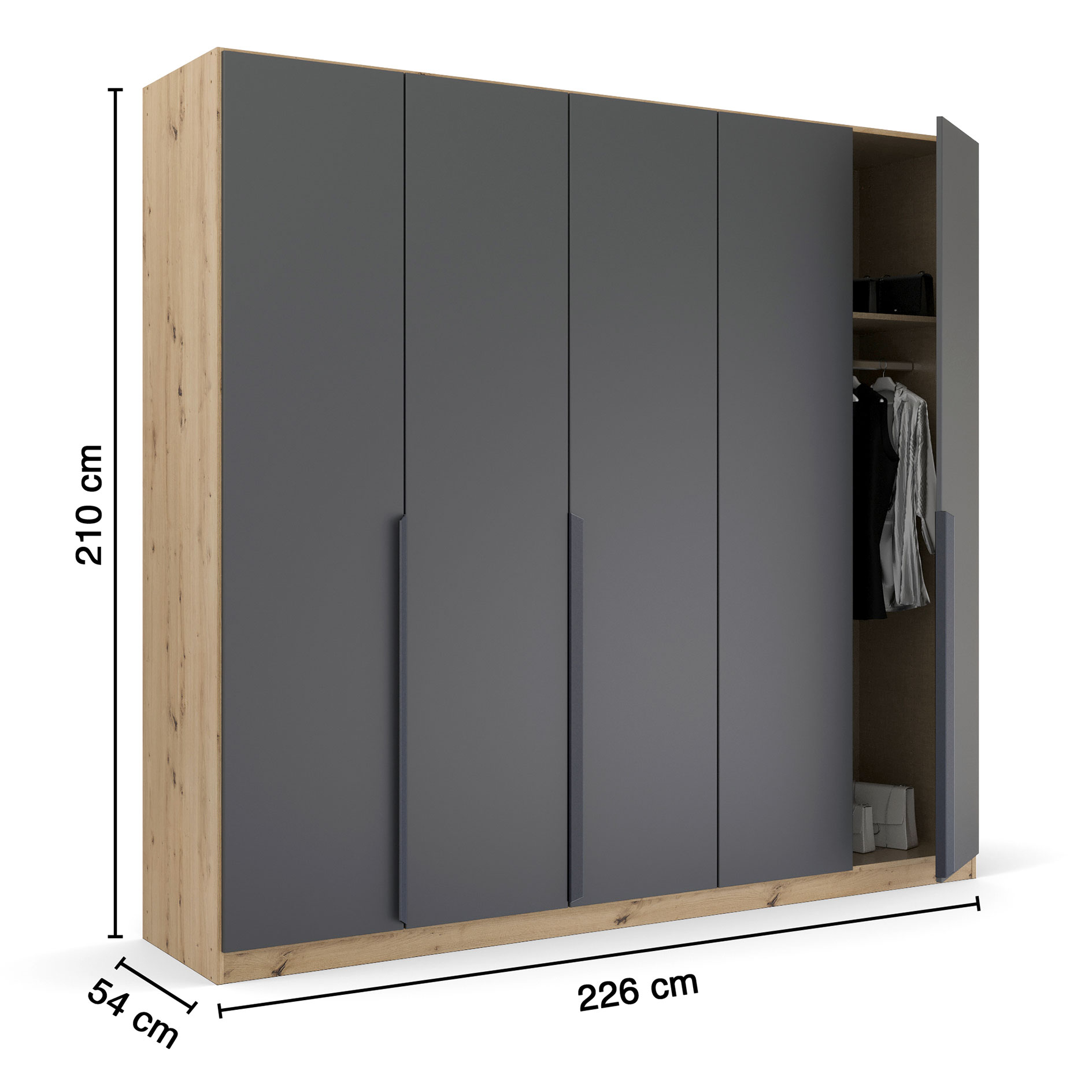 Drehtürenschrank - grau - Artisan Eiche - 226 cm
