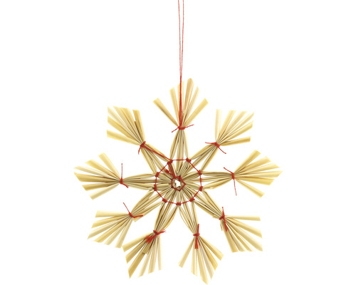 Verpakking van 4 decoratieve stro-sneeuwvlokken, 11 cm, natuurlijk