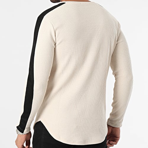 Sweat Crewneck A Bandes Beige Noir