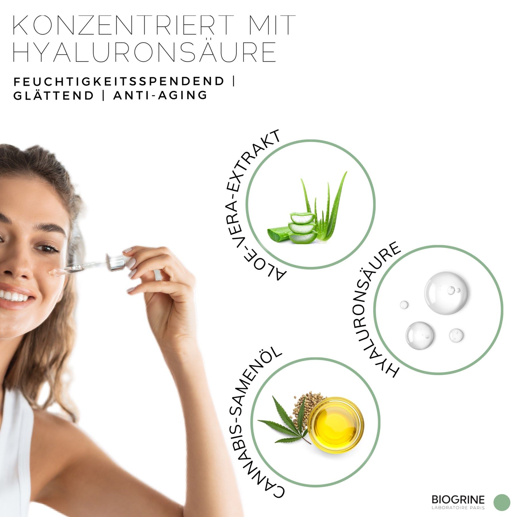 BIOGRINE „SERUM INTENSE“ SERUM MIT CBD HYALURONSÄURE-REGENERIERENDES & ANTIOXIDATIVES GRÜNER TEE