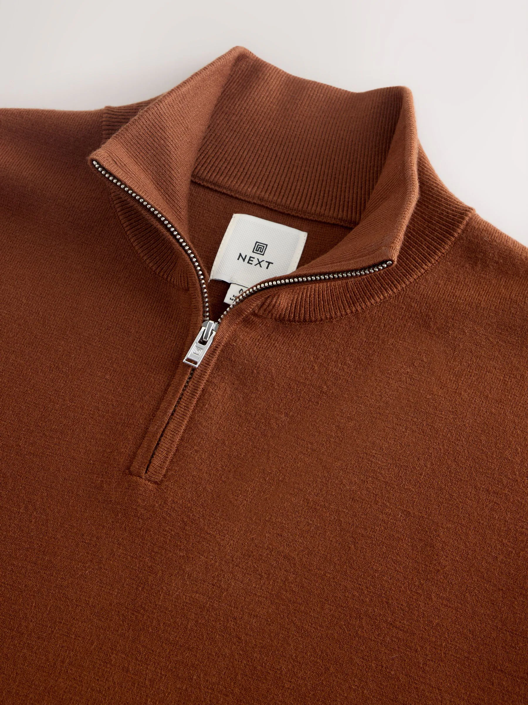 Roestbruin - Regular Fit Premium Mid Weight Zip Neck Jumper