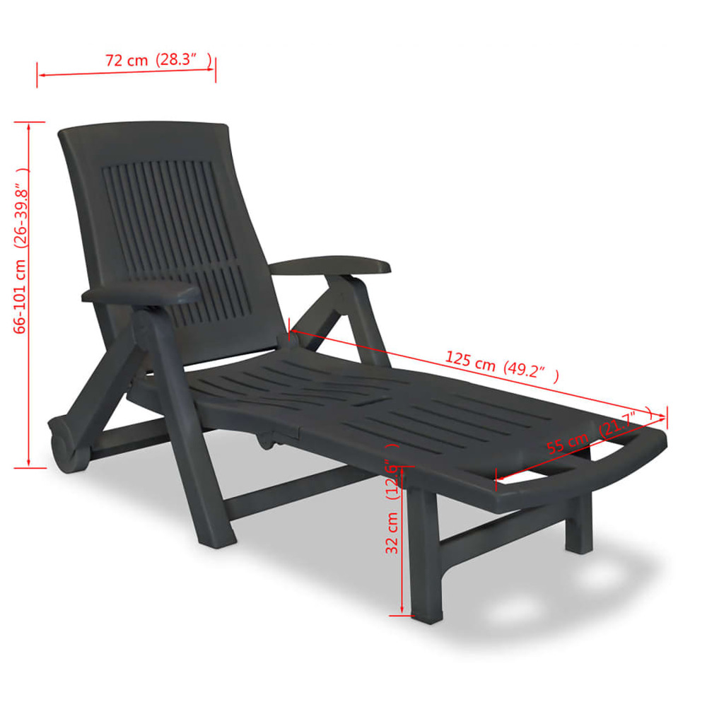 Transat chaise longue bain de soleil lit de jardin terrasse meuble d'extérieur avec repose-pied plastique anthracite 02_0012