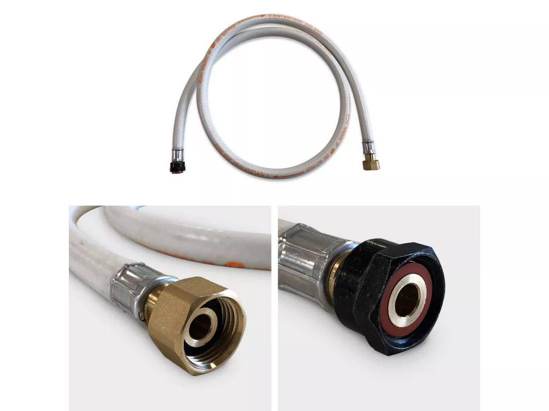 Kit Tuyau flexible de gaz 1.5 m à embouts mécaniques + Détendeur Quick-on Ø20mm Propane 37mbar 1.5kg/h. raccord rapide – Normes NF