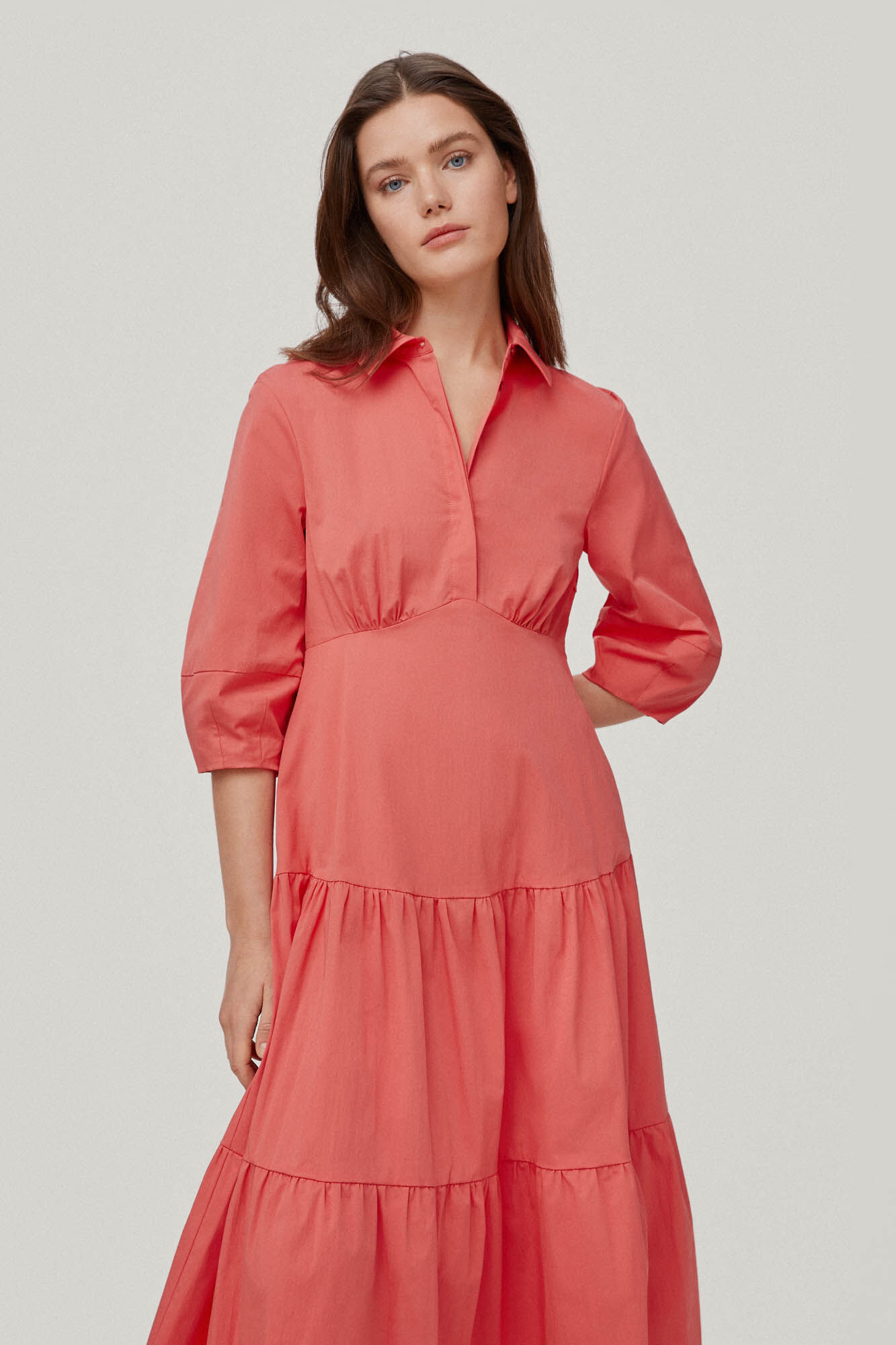 Vestido camisa de algodão - Coral