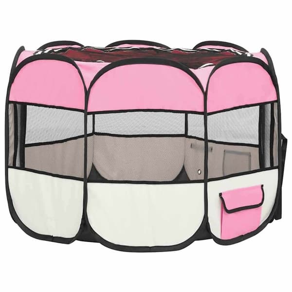 vidaXL Sammenleggbar lekegrind for hunder bæreveske rosa 90x90x58 cm