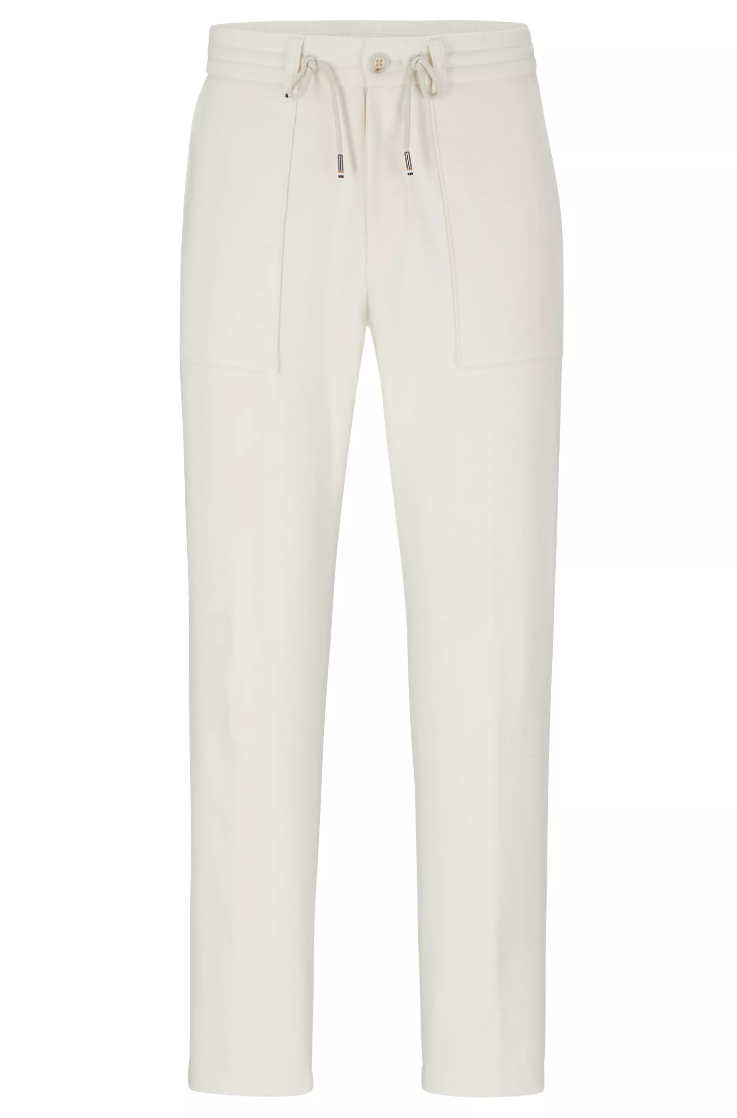 Calça BOSS preta, modelagem relaxada, com microestampa e cintura com cordão.