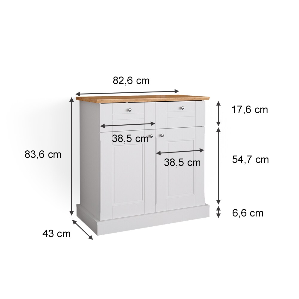 Vicco Kommode Mehrzweckschrank Wohnzimmermöbel Bergamo Weiß Eiche Wohnzimmer Schrank 83x84 cm Vintage Ablage Schublade Schranktür Wohnzimmermöbel