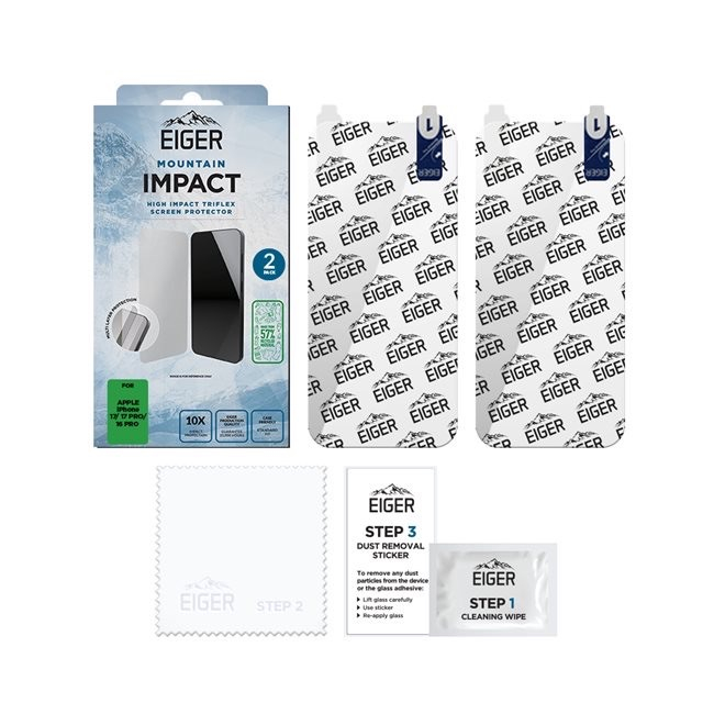 (2er Set) iPhone 17 / 17 Pro / 16 Pro Mountain Impact High Triflex Panzerglas 2.5D Displayschutz Case Friendly (EGSP01076)