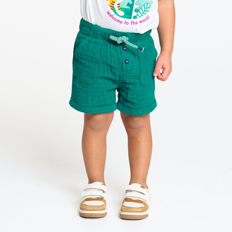 Short coton léger gaufré vert bébé garçon Vert